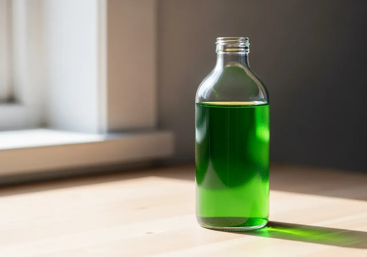 Flytande klorofyll i glas