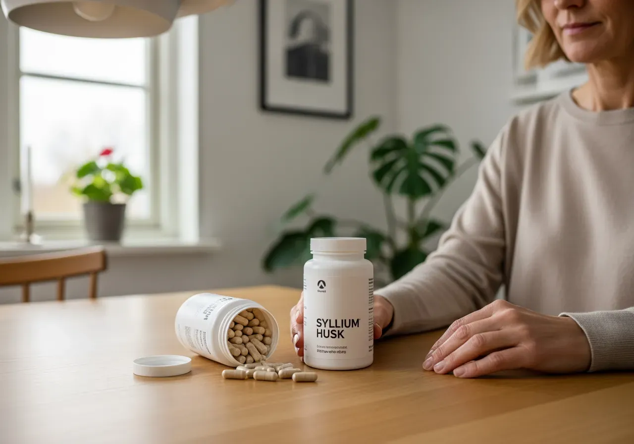 Psyllium husk kapslar på bord