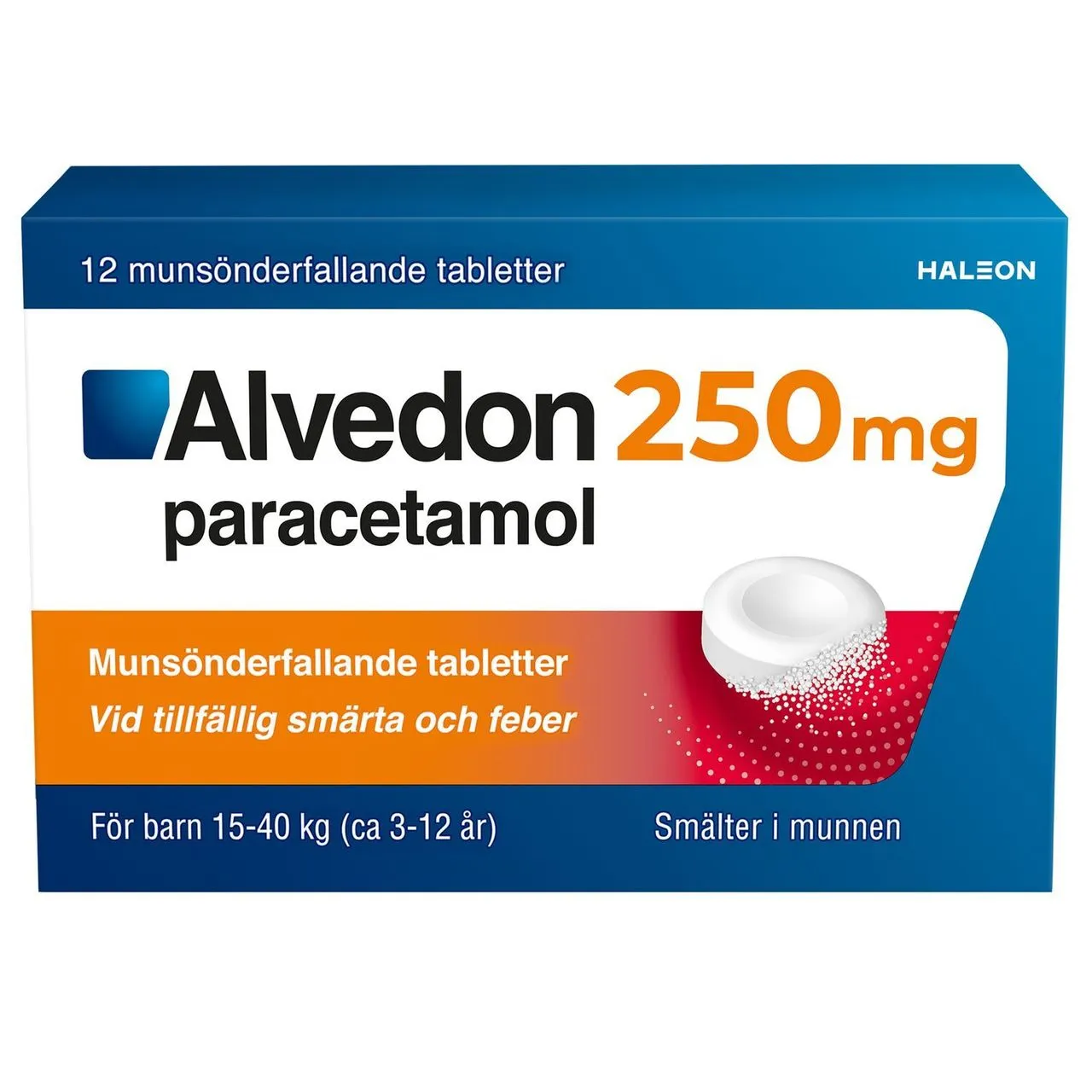 Alvedon Munsönderfallande tablett 250 mg 12 st (15-40 kg)