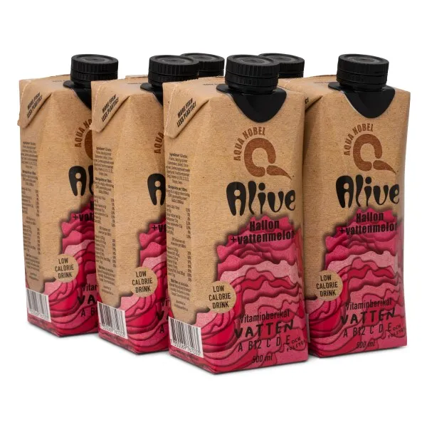 Aqua Nobel Vitaminberikat Källvatten Alive, Hallon & Vattenmelon, 6-pack