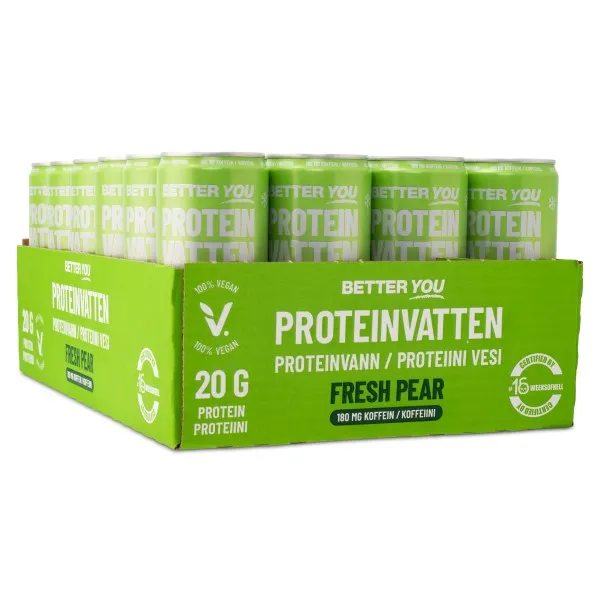 Better You Proteinvatten m Koffein 180 mg, Fresh Pear, 24-pack