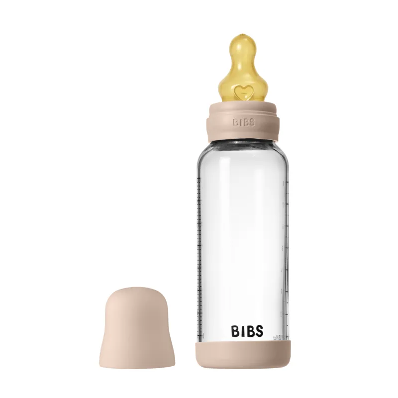 BIBS Glass Baby Bottle Round Latex Medium Flow Blush 240 ml