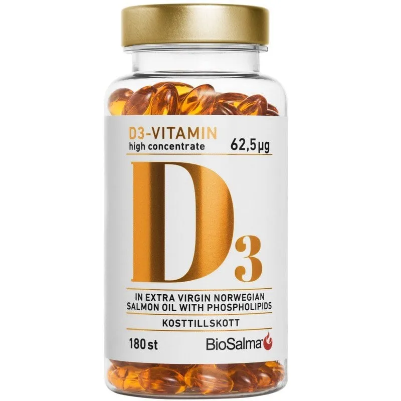 BioSalma D3-vitamin 62,5ug high concentrate 180 kapslar