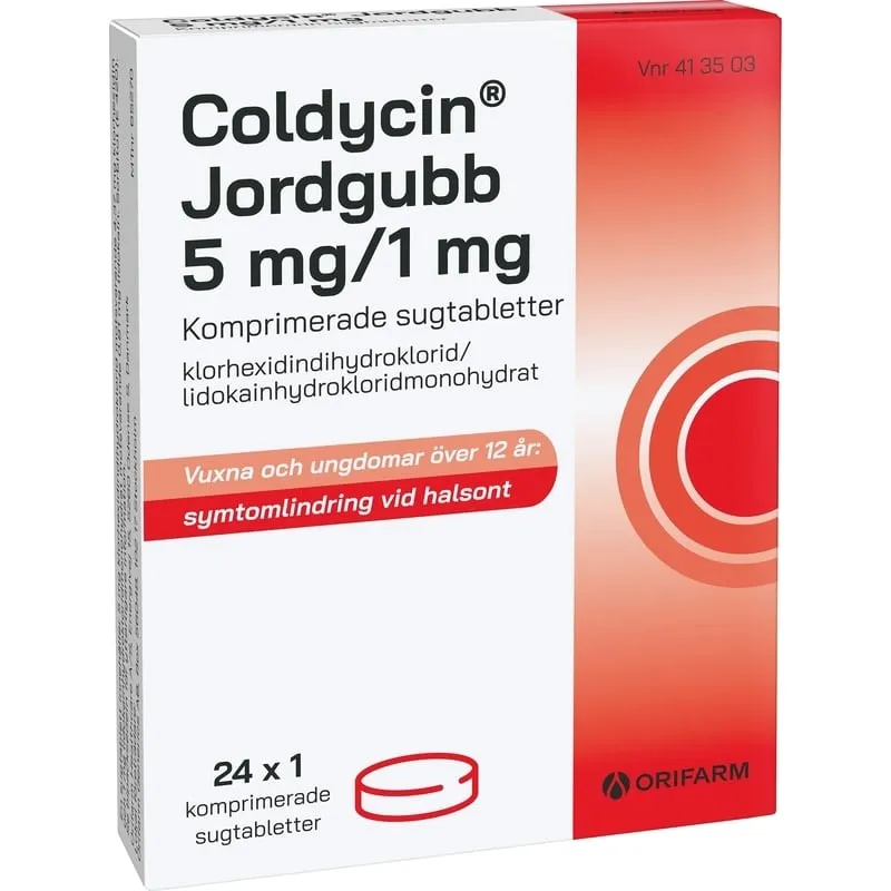 Coldycin Jordgubb 5 mg/1 mg 24 sugtabletter