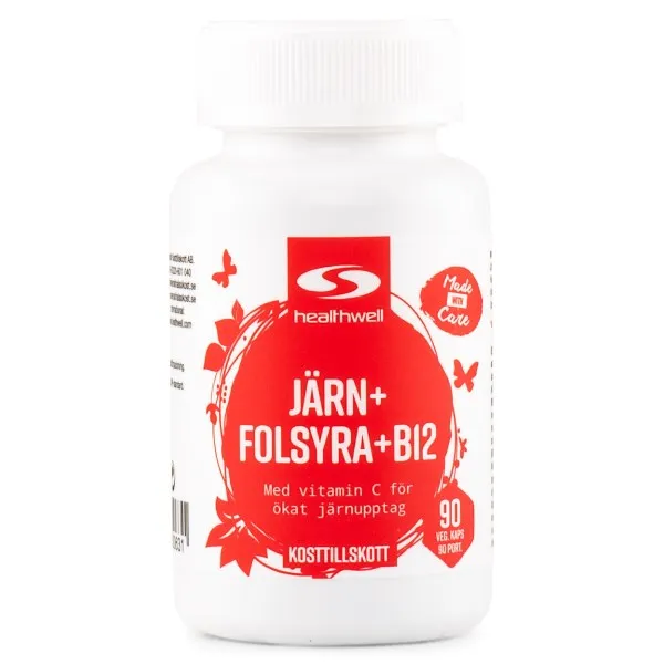 Healthwell Järn, Folsyra, B12, 90 kaps