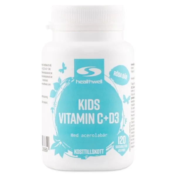 Healthwell Kids Vitamin C+D3, 120 tuggtabletter
