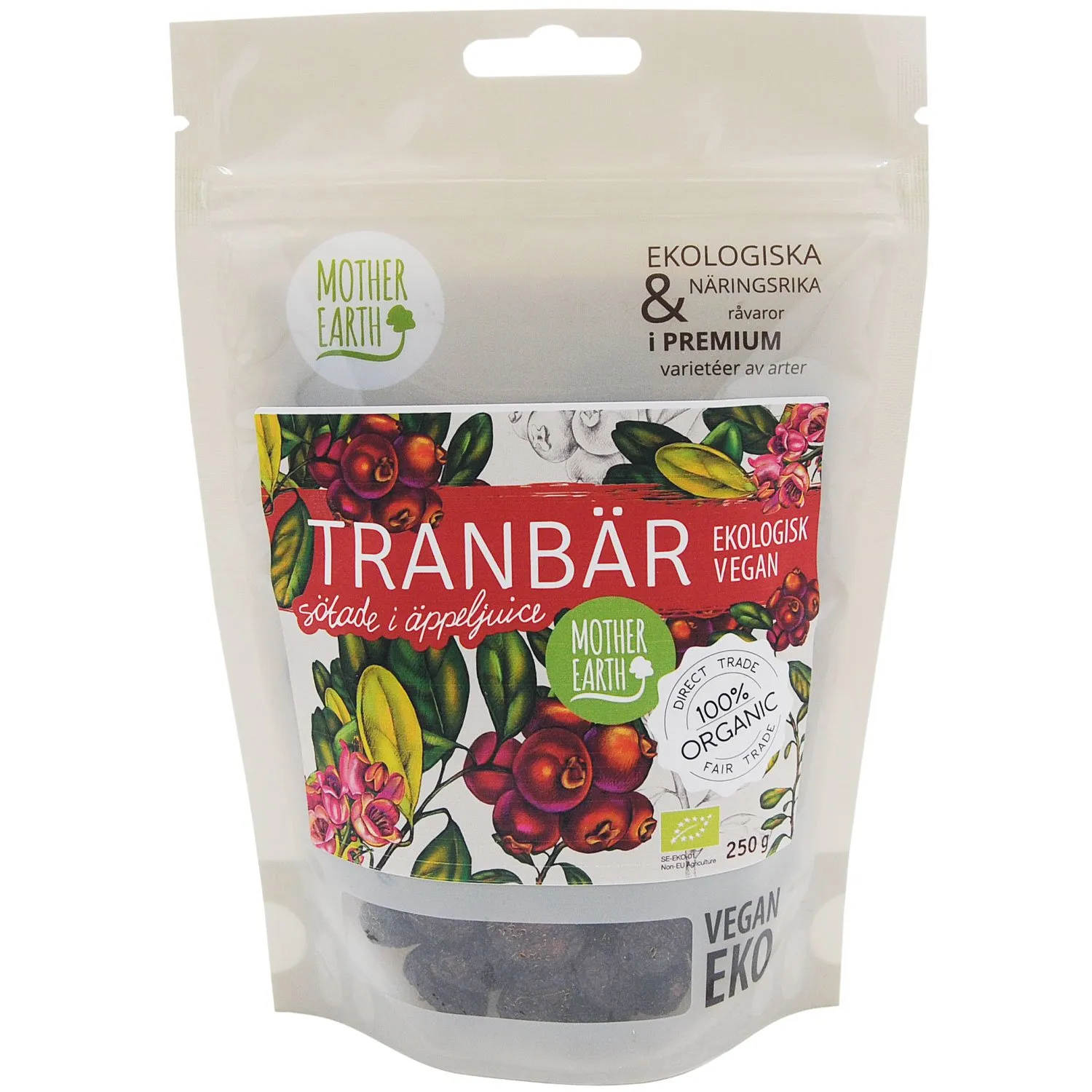 Mother Earth Tranbär Sötade i Äppeljuice EKO 250g