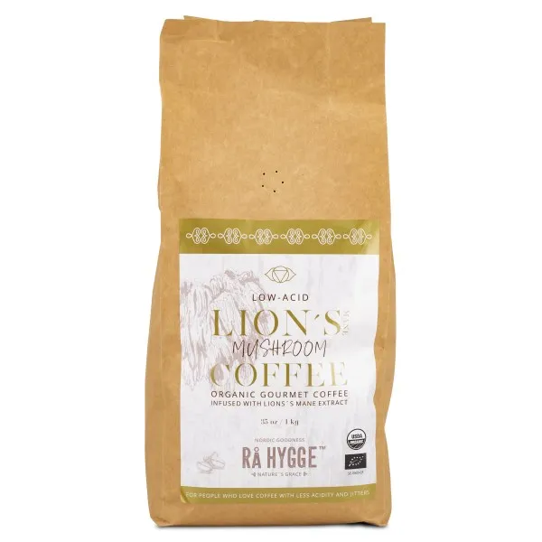Rå Hygge Lions Mane Svampkaffe, 1 kg, Hela Bönor