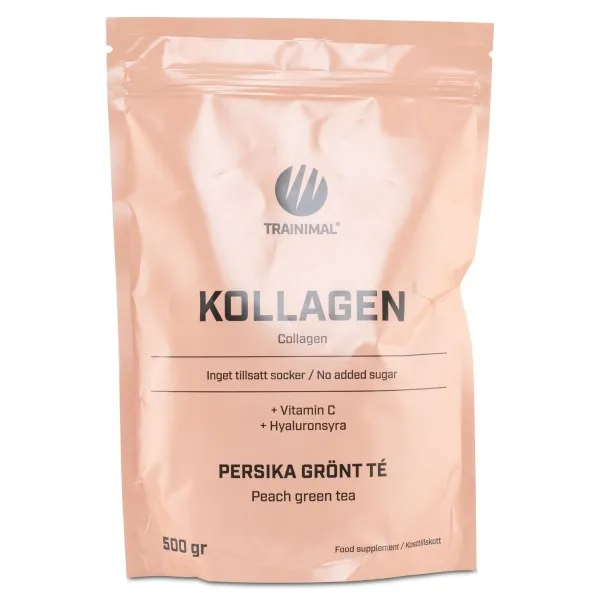 Trainimal Kollagen + Hyaluronsyra, Peach/Green Tea, 0,5 kg