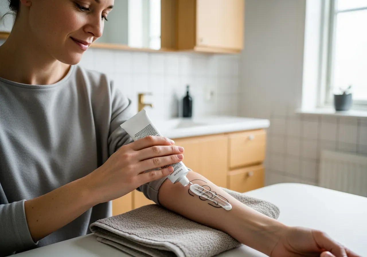Eftervård med kräm för tatuering